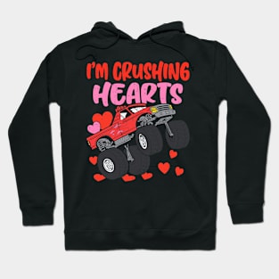 I Crush Hearts Monster Truck Toddler Boys Valentines Day Hoodie